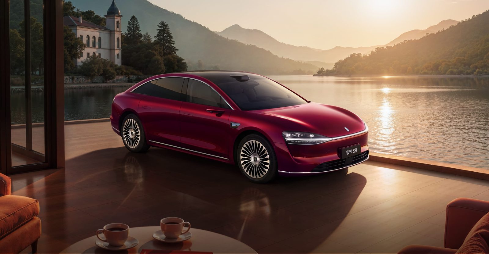 HIMA Stelato S9 EREV 2026 — экстерьер, front 3q red, рынок China/import